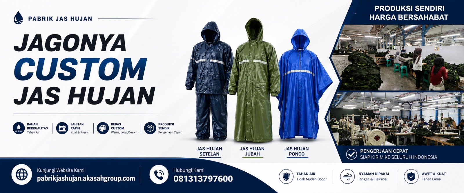 081313797600 Pabrik Konveksi Pusat Jasa Pembuatan Jas Hujan Custom Terpercaya Berpengalaman Harga Murah Kualitas Bagus Setelan Jubah Ponco